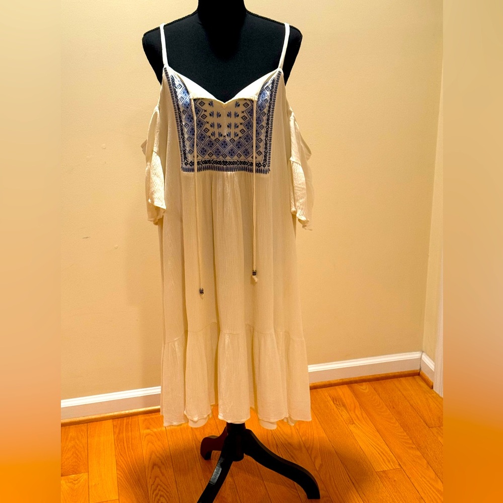 Avenue Boho  Cream Top Dress with Cold shoulder and straps